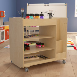 Flash Furniture Bright Beginnings Commercial Wood Mobile Storage Cart with Vertical and Horizontal Storage Compartments And Locking Caster Wheels, 31-1/2"H x 33"W x 23"D, Beech