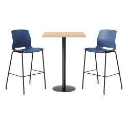 KFI Studios Proof Bistro Square Pedestal Table With Imme Bar Stools, Includes 2 Stools, 43-1/2"H x 30"W x 30"D, River Cherry Top/Black Base/Light Gray Chairs