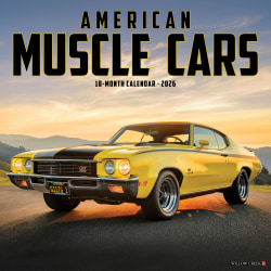 2026 Willow Creek Press Art & Design Monthly Wall Calendar, 12" x 12", American Muscle Cars, January To December, 49822