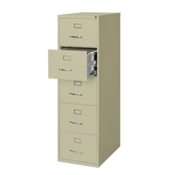 WorkPro® 26-1/2"D Vertical 5-Drawer Legal-Size File Cabinet, Metal, Putty