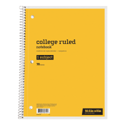 Just Basics® Spiral Notebook, 8" x 10-1/2", 1 Subject, College Ruled, 70 Sheets, Yellow