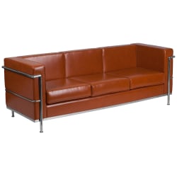Flash Furniture HERCULES Regal Series Contemporary Leathersoft Sofa with Double Bar Encasing Frame, Cognac