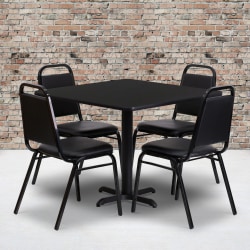 Flash Furniture Square Table With 4 Trapezoidal-Back Banquet Chairs, 30" x 36", Black