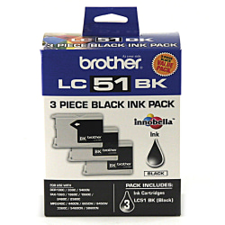 Brother® LC51 Black Ink Cartridges, Pack Of 3, LC51BK
