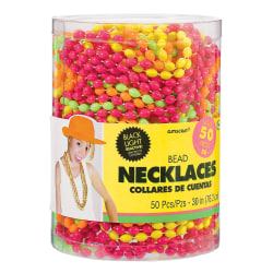 Amscan Bead Necklaces, 30", Assorted Neon Colors, Pack Of 50 Necklaces