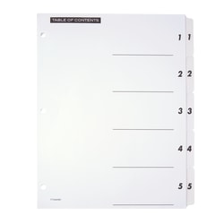 Office Depot® Brand Table Of Contents Customizable Index With Preprinted Tabs, White, Numbered 1-5