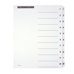 Office Depot® Brand Table Of Contents Customizable Index With Preprinted Tabs, White, Numbered 1-10