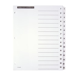 Office Depot® Brand Table Of Contents Customizable Index With Preprinted Tabs, White, Numbered 1-15