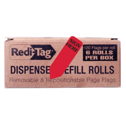 Redi-Tag Sign Here Reversible Red Refill Rolls - 720 - 1.87" x 0.56" - Arrow - "SIGN HERE" - Red - Removable - 720 / Box