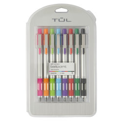 TUL® BP Series Retractable Ballpoint Pens, Medium Point, 1.0 mm, Silver Barrel, Assorted Inks, Pack Of 8 Pens