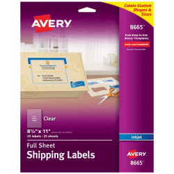 Avery® Easy Peel® Clear Full-Sheet Labels, 8665, Full Sheet, 8 1/2" x 11", Box Of 25