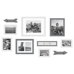 Uniek Kate And Laurel Bordeaux Gallery Wall Kit, Assorted Sizes, Rustic Gray/White, Set Of 10