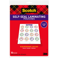 Scotch® Self-Sealing Laminating Pouches LS854-10G, 9" x 11.5", Clear, Pack of 10 Laminating Sheets