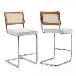 Glamour Home Ayers Boucle Counter Height Stools With Rattan Backs, White, Set Of 2 Stools
