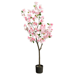 Nearly Natural Cherry Blossom 60"H Artificial Tree With Planter, 60"H x 24"W x 12"D, Pink/Black