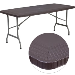 Flash Furniture Rattan Plastic Folding Table, 28-3/4"H x 32-1/2"W x 67-1/2"D, Brown