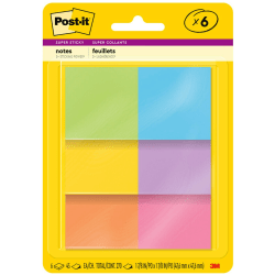 Post-it® Super Sticky Notes, 270 Total Notes, Pack Of 6 Pads, 1 7/8 in x 1 7/8 in, Energy Boost Collection, 45 Notes Per Pad