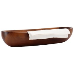 Gibson The Cellar Oval Acacia Wood Bread Bowl With White Cotton Cloth, 16-15/16", Brown/White