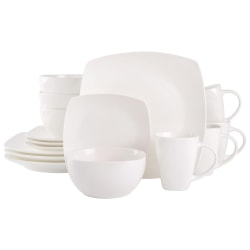 Gibson Soho Lounge 16-Piece Square Stoneware Dinnerware Set, White