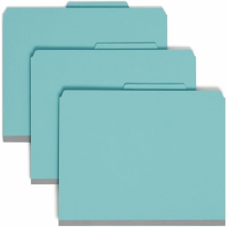 Smead® Classification Folders, Top-Tab With SafeSHIELD® Coated Fasteners, 3 Dividers, 3" Expansion, Letter Size, 50% Recycled, Blue, Box Of 10