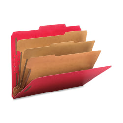 Smead® Classification Folders, Top-Tab With SafeSHIELD® Coated Fasteners, 3 Dividers, 3" Expansion, Letter Size, Bright Red, Box Of 10 - 14095