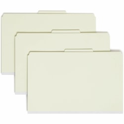 Smead® Classification Folders, With SafeSHIELD® Coated Fasteners, 3 Dividers, 3" Expansion, Legal Size, 60% Recycled, Gray/Green, Box Of 10