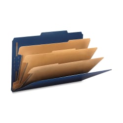 Smead® Classification Folders, Top-Tab With SafeSHIELD® Coated Fasteners, 3 Dividers, 3" Expansion, Legal Size, 50% Recycled, Dark Blue, Box Of 10