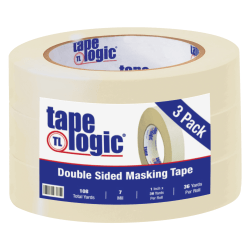 Tape Logic® Double-Sided Masking Tape, 3" Core, 1" x 108', Tan, Case Of 3