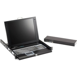 Black Box ServTray Complete, 17" , Single-Port KVM Module, DVI, VGA, PS/2 or USB - 17" LCD - 1024 x 768 - 1 x PS/2 Port - 1 x USB - 1 x DVI - 1 x VGA - 1 - Keyboard12 V DC Input Voltage - 1U High - TAA Compliant