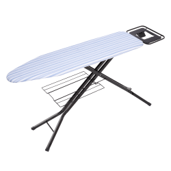 Honey-Can-Do Quad-Leg Ironing Board With Iron Rest And Sweater Shelf, 39"H x 15"W x 15"D, Black/Blue