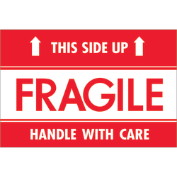 Tape Logic® Preprinted Shipping Labels, DL2156, Fragile - This Side Up - HWC, Rectangle, 2" x 3", Red/White, Roll Of 500