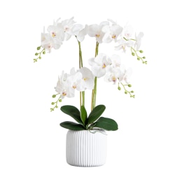 Nearly Natural Real Touch 26"H Artificial Phalaenopsis Orchid Arrangement With Decorative Ceramic Vase, 26"H x 16"W x 11"D, White