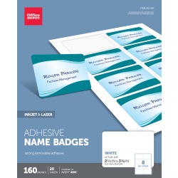 Office Depot® Brand Name Badge Labels, 2 1/3" x 3 3/8", White, Pack Of 160