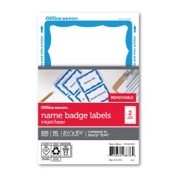 Office Depot® Brand Name Badge Labels, 2 11/32" x 3 3/8", Blue, Pack Of 100
