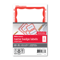 Office Depot® Brand Name Badge Labels, 2 11/32" x 3 3/8", Red Border, Pack Of 100