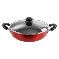 Better Chef Aluminum Nonstick Deep Frying Pan With Glass Lid, 10", Red