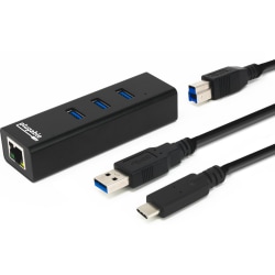 Plugable USB Hub with Ethernet, 3 Port USB 3.0 Bus Powered Hub with Gigabit Ethernet - Compatible with Windows, MacBook, Linux, Chrome OS, Includes USB C and USB 3.0 Cables