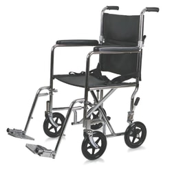 Medline Steel Transport Chair, 19" Seat, Chrome