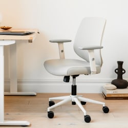 Branch Furniture Daily Ergonomic Vegan Leather Mid-Back Task Chair, Limestone