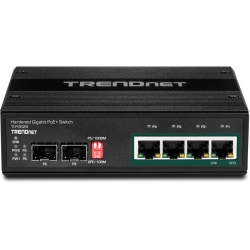 TRENDnet 6-Port Hardened Industrial Unmanaged Gigabit 10/100/1000Mbps DIN-Rail Switch, 4 x Gigabit PoE+ Ports, 2 x Dedicated SFP Slots, Lifetime Protection, Black, TI-PG62B