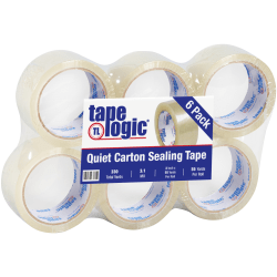 Tape Logic® Quiet Carton-Sealing Tape, 3" Core, 3.1-Mil, 2" x 55 Yd., Clear, Pack Of 6