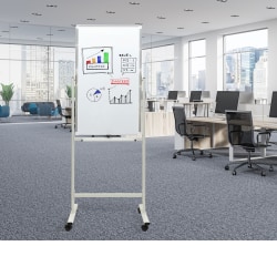 Excello Double-Sided Mobile Magnetic Dry-Erase Whiteboard On Wheels, Steel, 40" x 24", White, Aluminum Frame