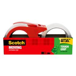 Scotch® Tough Grip Moving Packing Tape, 3" Core, 1.88" x 38.2 Yd., Clear, Pack Of 2
