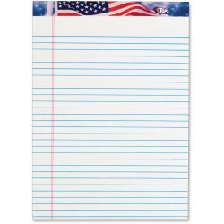 TOPS American Pride Legal Rule Writing Pad - 50 Sheets - Legal Ruled - 16 lb Basis Weight - 8 1/2" x 11 3/4" - 2.38" x 11.8" x 8.5" - White Paper - Ink Resistant, Smooth, Perforated, Acid-free - 12 / Pack