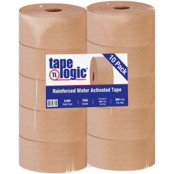 Tape Logic® Reinforced Water-Activated Packing Tape, #7500, 3" Core, 3" x 200 Yd., Kraft, Case Of 10