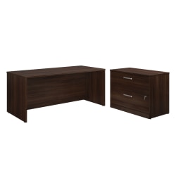 Sauder® Affirm 72"W Desk With 2-Drawer Locking Lateral File, Noble Elm