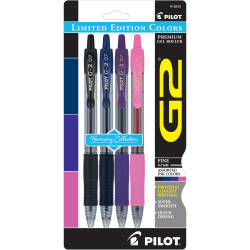 Pilot G2 Harmony Gel Pens, Fine Point, 0.7 mm, Clear Barrels, Assorted Ink, Pack Of 4 Pens