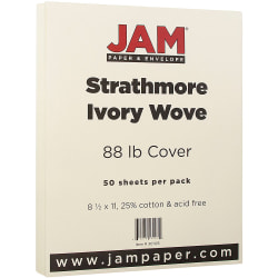 JAM Paper® Card Stock, Strathmore Ivory Wove, Letter (8.5" x 11"), 88 Lb, Pack Of 50