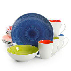 Gibson Crenshaw 12-Piece Round Ceramic Dinnerware Set, Assorted Colors