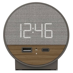 NonStop Station O Hotel Alarm Clock, 3-7/8"H x 2-3/8"W x 2-9/16"D, Gray/Walnut